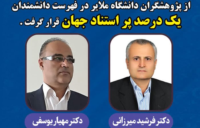 نام دو نفر از اعضای هیأت علمی دانشگاه ملایر در لیست دانشمندان پر استناد یک درصد برتر جهان در سال ۲۰۲۴ قرار گرفت